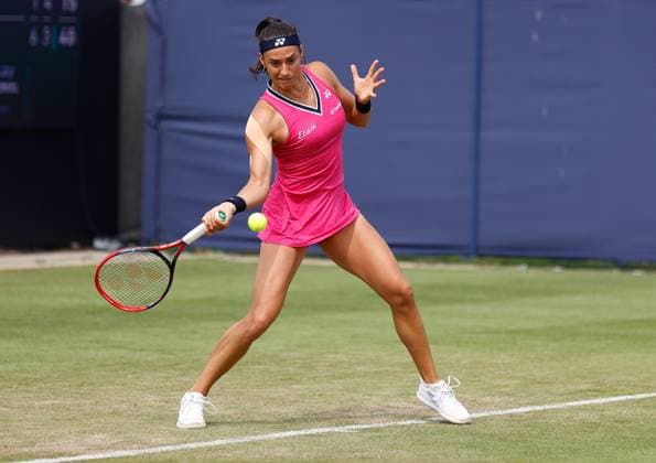 27th June 2023; Devonshire Park, Eastbourne, East Sussex, England: Rothesay International Eastbourne, Day 2; Caroline Garia (FRA) plays a forehand against Madison Brengle (USA)  ActionPlus12524398 HongboxChen