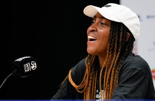 Mandatory Credit: Photo by Dave Shopland Shutterstock (13984798cm) USA s Coco Gauff press conference, PK, Pressekonferenz Rothesay International Eastbourne, Tennis, Day Two, Devonshire Park, Eastbourne, UK - 27 Jun 2023 Rothesay International Eastbourne, Tennis, Day Two, Devonshire Park, Eastbourne, UK - 27 Jun 2023 Copyright: xDavexShopland Shutterstockx 13984798cm
