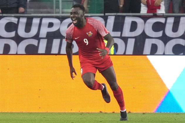 June 27, 2023, TORONTO, ON, CAN: Guadeloupe s Thierry Ambrose celebrates after his cross shot was deflected into his own net by Canada s Jacen Russell-Rowe during second half CONCACAF Gold Cup group stage action in Toronto, on Tuesday, June 27, 2023. Thierry Ambrose  - ZUMAc35_ 20230627_zaf_c35_128 Copyright: xChrisxYoungx