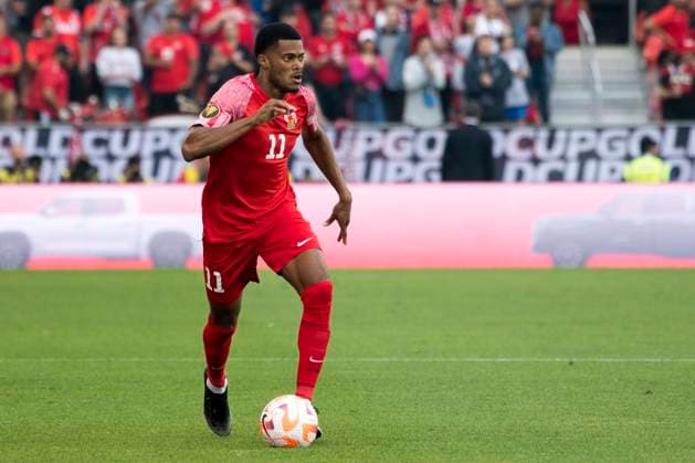June 27, 2023, Toronto, Ontario, Canada: Jordan Tell 11 in action during the CONCACAF Gold Cup, Group Stage game between Canada and Guadeloupe at BMO field in Toronto. The game ended 2-2. Toronto Canada - ZUMAm154 20230627_zap_m154_029 Copyright: xAngelxMarchinix