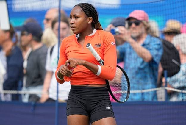 Mandatory Credit: Photo by Dave Shopland Shutterstock (13984799a) USA s Coco Gauff practicing Rothesay International Eastbourne, Tennis, Day Three, Devonshire Park, Eastbourne, UK - 28 Jun 2023 Rothesay International Eastbourne, Tennis, Day Three, Devonshire Park, Eastbourne, UK - 28 Jun 2023 Copyright: xDavexShopland Shutterstockx 13984799a