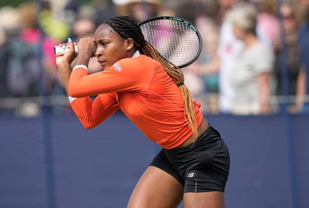 Mandatory Credit: Photo by Dave Shopland Shutterstock (13984799b) USA s Coco Gauff practicing Rothesay International Eastbourne, Tennis, Day Three, Devonshire Park, Eastbourne, UK - 28 Jun 2023 Rothesay International Eastbourne, Tennis, Day Three, Devonshire Park, Eastbourne, UK - 28 Jun 2023 Copyright: xDavexShopland Shutterstockx 13984799b