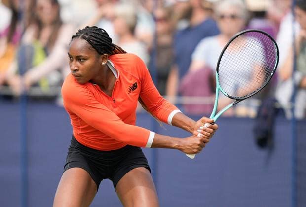 Mandatory Credit: Photo by Dave Shopland Shutterstock (13984799e) USA s Coco Gauff practicing Rothesay International Eastbourne, Tennis, Day Three, Devonshire Park, Eastbourne, UK - 28 Jun 2023 Rothesay International Eastbourne, Tennis, Day Three, Devonshire Park, Eastbourne, UK - 28 Jun 2023 Copyright: xDavexShopland Shutterstockx 13984799e