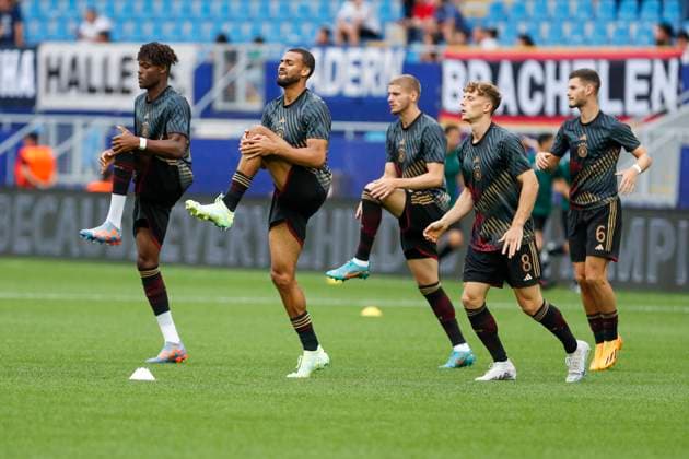 UEFA U21 European Championship, Germany England, 3 group match, 28 06 2023, Batumi vl Yann Aurel BISSECK 5, Germany, Aarhus GF , Josha VAGNOMAN 2, Germany, VfB Stuttgart , Marton DARDAI 4, Germany, Hertha BSC , Yannik KEITEL 8, Germany, SC Freiburg , Tom KRAUSS 6, Germany, FC Schalke 04 , UEFA European Under-21 Football Championship in Romania and Georgia, Germany England, 3 group match, 28 06 2023, Batumi Copyright: xBEAUTIFULxSPORTS Meuselx