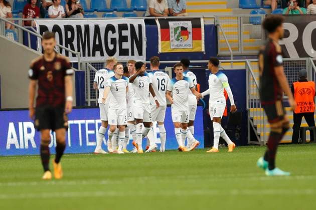 UEFA U21 European Championship, Germany England, 3 group match, 28 06 2023, Batumi The English celebrate their early goal, UEFA U21 European Football Championship in Romania and Georgia, Germany England, 3 group match, 28 06 2023, Batumi Copyright: xBEAUTIFULxSPORTS Meuselx