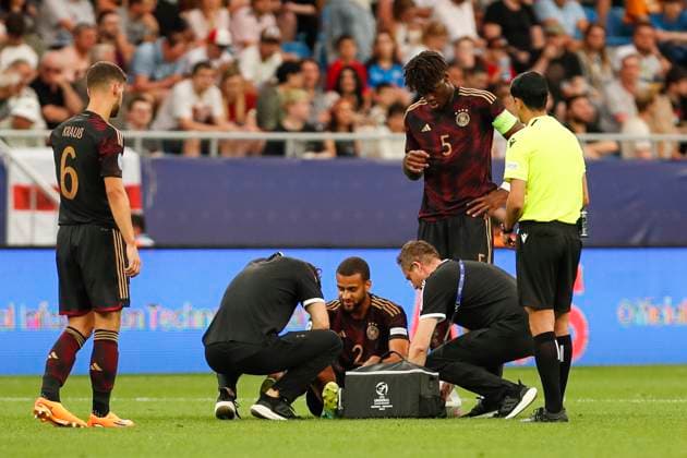 UEFA U21 European Championship, Germany England, 3 group match, 28 06 2023, Batumi Josha VAGNOMAN 2, Germany, VfB Stuttgart has to be substituted injured, UEFA U21 European Football Championship in Romania and Georgia, Germany England, 3 group match, 28 06 2023, Batumi Copyright: xBEAUTIFULxSPORTS Meuselx