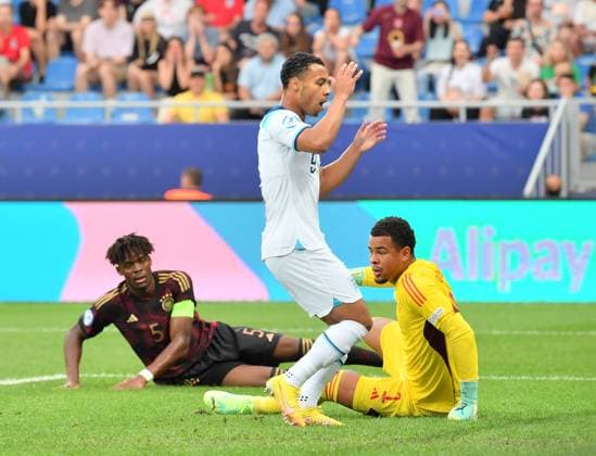 BATUMI, GEORGIA - JUNE 28: Cameron Archer of Englands shows dejection after his shot goes wide during the UEFA Under-21 Euro 2023 Group C match between England and Germany at Adjarabet Arena on June 28, 2023 in Batumi, Georgia. SPO 