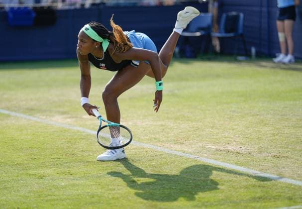 Mandatory Credit: Photo by Dave Shopland Shutterstock (13984799cd) USA s Coco Gauff in doubles action Rothesay International Eastbourne, Tennis, Day Three, Devonshire Park, Eastbourne, UK - 28 Jun 2023 Rothesay International Eastbourne, Tennis, Day Three, Devonshire Park, Eastbourne, UK - 28 Jun 2023 Copyright: xDavexShopland Shutterstockx 13984799cd