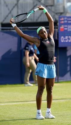 Mandatory Credit: Photo by Dave Shopland Shutterstock (13984799ch) USA s Coco Gauff in doubles action Rothesay International Eastbourne, Tennis, Day Three, Devonshire Park, Eastbourne, UK - 28 Jun 2023 Rothesay International Eastbourne, Tennis, Day Three, Devonshire Park, Eastbourne, UK - 28 Jun 2023 Copyright: xDavexShopland Shutterstockx 13984799ch