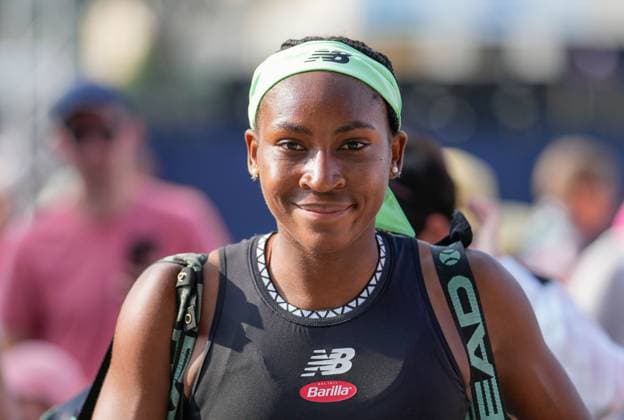 Mandatory Credit: Photo by Dave Shopland Shutterstock (13984799ca) USA s Coco Gauff smiles for the camera Rothesay International Eastbourne, Tennis, Day Three, Devonshire Park, Eastbourne, UK - 28 Jun 2023 Rothesay International Eastbourne, Tennis, Day Three, Devonshire Park, Eastbourne, UK - 28 Jun 2023 Copyright: xDavexShopland Shutterstockx 13984799ca