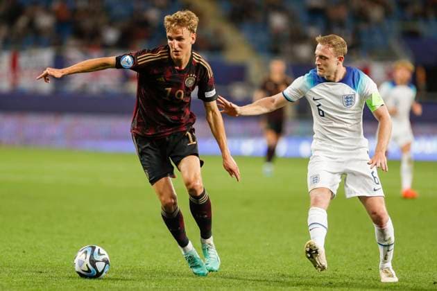 UEFA U21 European Championship, Germany England, 3 group match, 28 06 2023, Batumi Nelson WEIPER 19, Germany, 1 FSV Mainz 05 , Oliver SKIPP 6, England , UEFA U21 European Football Championship in Romania and Georgia, Germany England, 3 group match, 28 06 2023, Batumi Copyright: xBEAUTIFULxSPORTS Meuselx