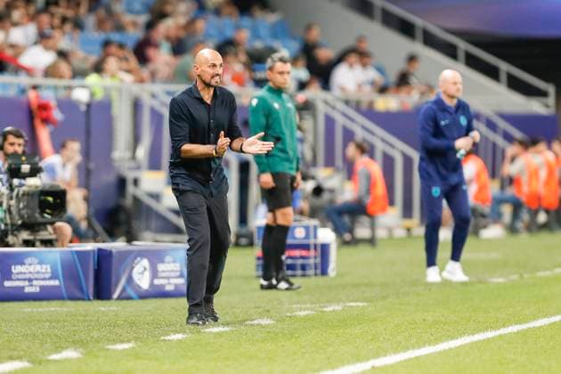 UEFA U21 European Championship, Germany England, 3 group match, 28 06 2023, Batumi Antonio DI SALVO Germany head coach cheers on, UEFA U21 European Football Championship in Romania and Georgia, Germany England, 3 group match, 28 06 2023, Batumi Copyright: xBEAUTIFULxSPORTS Meuselx