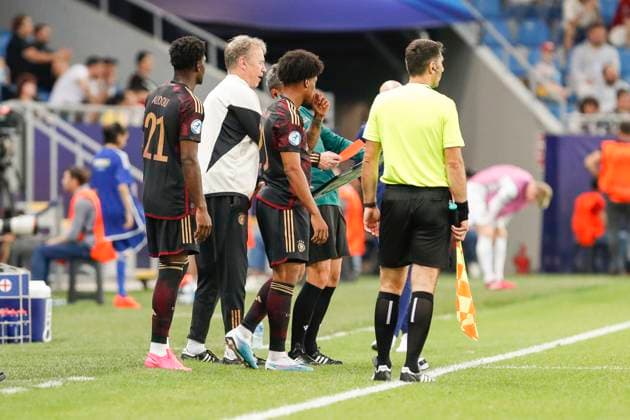 UEFA U21 European Championship, Germany England, 3 group match, 28 06 2023, Batumi Jessic NGANKAM 20, Germany, Hertha BSC and Faride ALIDOU 21, Germany, Eintracht Frankfurt are substituted, UEFA U21 European Football Championship in Romania and Georgia, Germany England, 3 group match, 28 06 2023, Batumi Copyright: xBEAUTIFULxSPORTS Meuselx