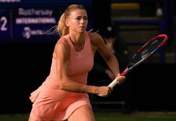 Mandatory Credit: Photo by Dave Shopland Shutterstock (13984799eb) Italy s Camila Giorgi action in her straight sets 2nd round win Rothesay International Eastbourne, Tennis, Day Three, Devonshire Park, Eastbourne, UK - 28 Jun 2023 Rothesay International Eastbourne, Tennis, Day Three, Devonshire Park, Eastbourne, UK - 28 Jun 2023 Copyright: xDavexShopland Shutterstockx 13984799eb