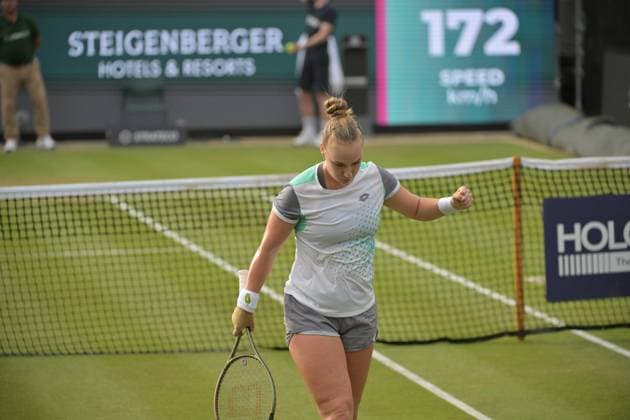 28 06 2023, xbrx, tennis Bad Homburg Open WTA 250, emspor, v l Blinkova, Anna,cheering, gesturing, gesturing with arms, focused, concentrated Bad Homburg.