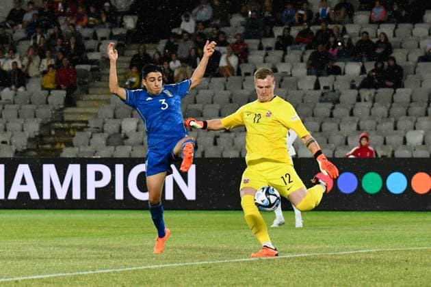 UEFA European Under-21 Championship Group D: Italy U21, U 21 vs Norway U21 Fabiano Parisi (L) and Kristoffer Klaesson (R)in action during UEFA European Under-21 Championship Group D: Italy U21 vs Norway U21, disputed on Cluj Arena Stadium, 28 June 2023 Cluj-Napoca Cluj Arena Romania Copyright: xAncaxTepeix