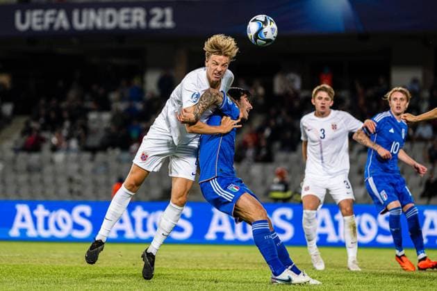 230628 Jesper Norman Daland of Norway during the UEFA European Under 21 Championship group stage football match between Italy and Norway on June 28, 2023 in Cluj Napoca Photo Marius Simensen BILDBYRAN COP 238 MM0023 bbeng euro under 21 football fotball fotboll fotboll italia norge norway soccer taly u21 u21 em uefa european under 21 championship  Copyright: MARIUSxSIMENSEN BB230628BB258