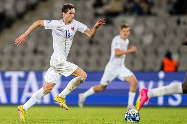 230628 Hakon Evjen of Norway during the UEFA European Under 21 Championship group stage football match between Italy and Norway on June 28, 2023 in Cluj Napoca Photo Marius Simensen BILDBYRAN COP 238 MM0023 bbeng euro under 21 football fotball fotboll fotboll italia norge norway soccer taly u21 u21 em uefa european under 21 championship  Copyright: MARIUSxSIMENSEN BB230628BB290