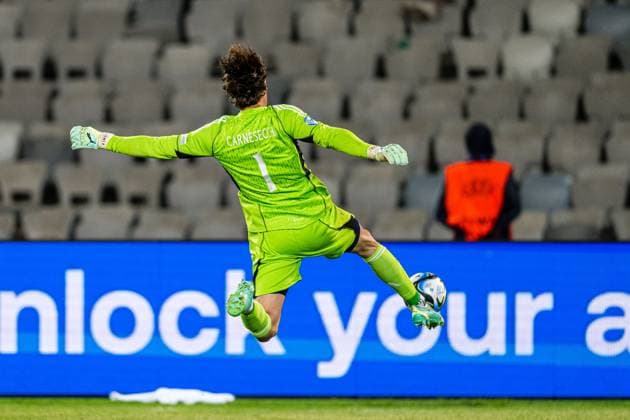 230628 Marco Carnesecchi of Italy during the UEFA European Under 21 Championship group stage football match between Italy and Norway on June 28, 2023 in Cluj Napoca Photo Marius Simensen BILDBYRAN COP 238 MM0023 bbeng euro under 21 football fotball fotboll italia norge norway soccer taly u21 u21 em uefa european under 21 championship  Copyright: MARIUSxSIMENSEN BB230628BB320