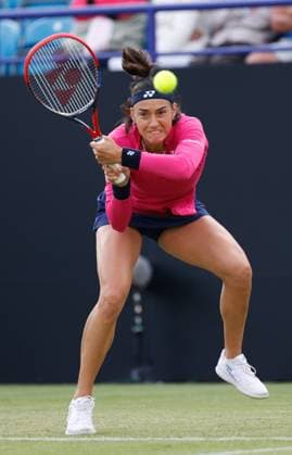 28th June 2023; Devonshire Park, Eastbourne, East Sussex, England: Rothesay International Eastbourne, Day 3; Caroline Garia (FRA) plays backhand against Anan Bogdan (Rou)  ActionPlus12524820 HongboxChen
