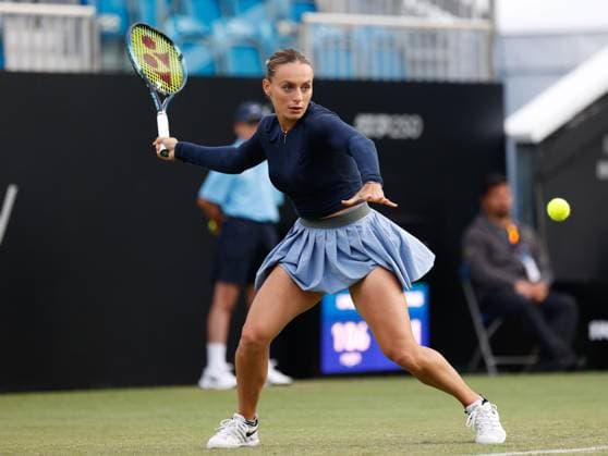 28th June 2023; Devonshire Park, Eastbourne, East Sussex, England: Rothesay International Eastbourne, Day 3; Anan Bogdan (Rou) plays forehand against Caroline Garia (FRA)  ActionPlus12524824 HongboxChen