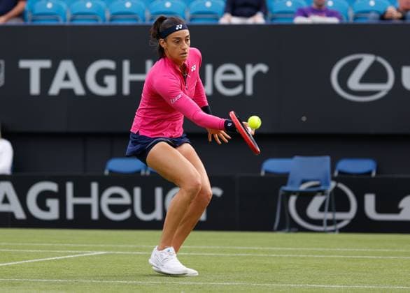 28th June 2023; Devonshire Park, Eastbourne, East Sussex, England: Rothesay International Eastbourne, Day 3; Caroline Garia (FRA) plays forehand against Anan Bogdan (Rou)  ActionPlus12524826 HongboxChen