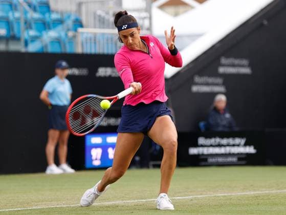 28th June 2023; Devonshire Park, Eastbourne, East Sussex, England: Rothesay International Eastbourne, Day 3; Caroline Garia (FRA) plays forehand against Anan Bogdan (Rou)  ActionPlus12524827 HongboxChen