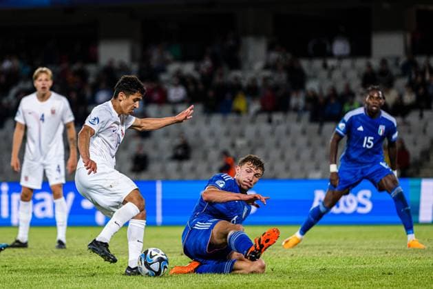 230628 Osame Sahraoui of Norway during the UEFA European Under 21 Championship group stage football match between Italy and Norway on June 28, 2023 in Cluj Napoca Photo Marius Simensen BILDBYRAN COP 238 MM0023 bbeng euro under 21 football fotball fotboll italia norge norway soccer taly u21 u21 em uefa european under 21 championship  Copyright: MARIUSxSIMENSEN BB230628BB374