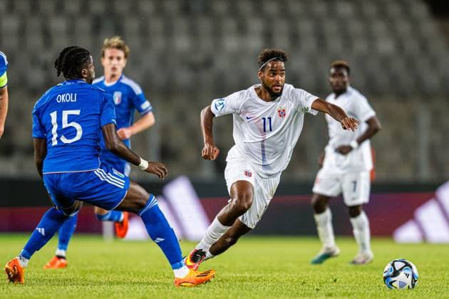 230628 Emil Konradsen Ceide of Norway during the UEFA European Under 21 Championship group stage football match between Italy and Norway on June 28, 2023 in Cluj Napoca Photo Marius Simensen BILDBYRAN COP 238 MM0023 bbeng euro under 21 football fotball fotboll italia norge norway soccer taly u21 u21 em uefa european under 21 championship  Copyright: MARIUSxSIMENSEN BB230628BB386