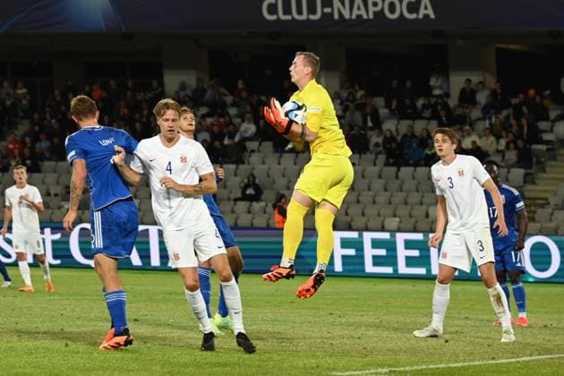Matteo Lovato (Italy U21, U 21 Jesper Daland (Norway U21)Kristoffer Klaesson (Norway U21)Henrik Heggheim (Norway U21) during the UEFA Under 21 Championship Georgia-Romania 2023 match between Italy 0-1 Nowey at Cluj Arena on June 28, 2023 in Cluj-Napoca, Romania. Noxthirdxpartyxsales  (222930694)