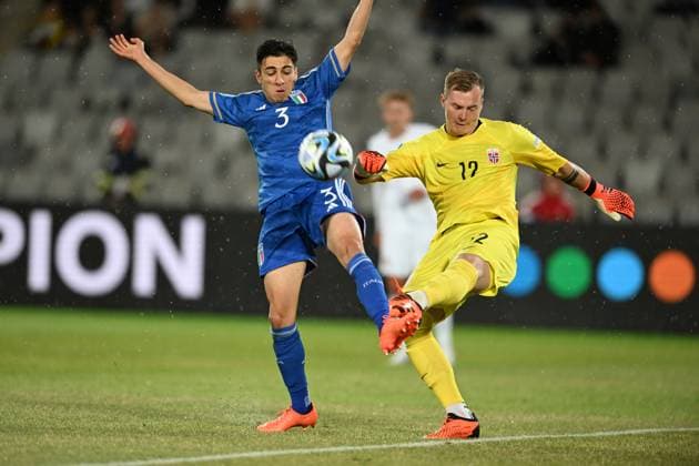 Fabiano Parisi (Italy U21, U 21 Kristoffer Klaesson (Norway U21) during the UEFA Under 21 Championship Georgia-Romania 2023 match between Italy 0-1 Nowey at Cluj Arena on June 28, 2023 in Cluj-Napoca, Romania. Noxthirdxpartyxsales  (222930820)