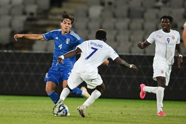 Samuele Ricci (Italy U21, U 21 Joshua Kitolano (Norway U21) during the UEFA Under 21 Championship Georgia-Romania 2023 match between Italy 0-1 Nowey at Cluj Arena on June 28, 2023 in Cluj-Napoca, Romania. Noxthirdxpartyxsales  (222930922)