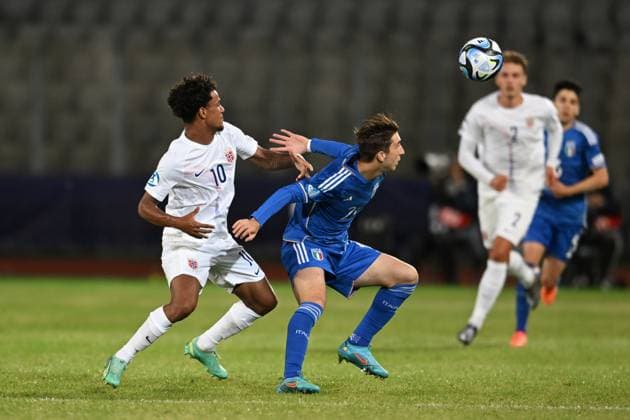 Fabio Miretti (Italy U21, U 21 Oscar Bobb (Norway U21) during the UEFA Under 21 Championship Georgia-Romania 2023 match between Italy 0-1 Nowey at Cluj Arena on June 28, 2023 in Cluj-Napoca, Romania. Noxthirdxpartyxsales  (222931046)