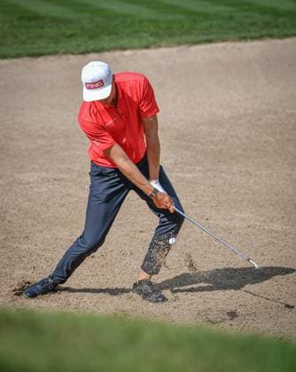 29th June 2023; The Belfry, Sutton Coldfield, West Midlands, England: Betfred British Masters Golf, Day 1; Adrian Meronk plays out of a bunker  ActionPlus12524865 GodfreyxPitt
