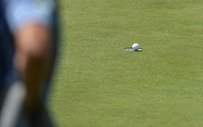 29th June 2023; The Belfry, Sutton Coldfield, West Midlands, England: Betfred British Masters Golf, Day 1; The ball drops on the 18th green  ActionPlus12524909 GodfreyxPitt