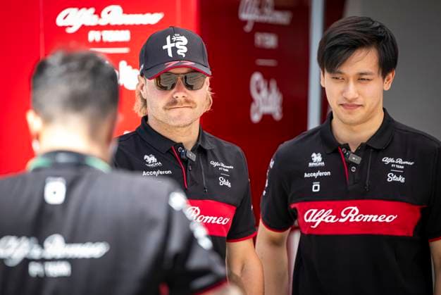 FORMULA 1 - GP of Austria 2023 SPIELBERG,AUSTRIA,29.JUN.23 - MOTORSPORTS, FORMULA 1 - Grand Prix of Austria, Red Bull Ring, preview. Image shows Valtteri Bottas (FIN Alfa Romeo) and Zhou Guanyu (CHN Alfa Romeo).  GEPAxpictures xWolfgangxJannach