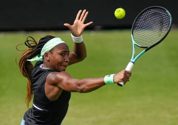 Mandatory Credit: Photo by Dave Shopland Shutterstock (13984800v) USA s Coco Gauff action during her quarter final win Rothesay International Eastbourne, Tennis, Day Four, Devonshire Park, Eastbourne, UK - 29 Jun 2023 Rothesay International Eastbourne, Tennis, Day Four, Devonshire Park, Eastbourne, UK - 29 Jun 2023 Copyright: xDavexShopland Shutterstockx 13984800v