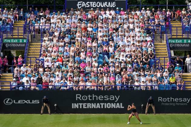 Mandatory Credit: Photo by Dave Shopland Shutterstock (13984800ag) USA s Coco Gauff action in front of big crowd in her quarter final Rothesay International Eastbourne, Tennis, Day Four, Devonshire Park, Eastbourne, UK - 29 Jun 2023 Rothesay International Eastbourne, Tennis, Day Four, Devonshire Park, Eastbourne, UK - 29 Jun 2023 Copyright: xDavexShopland Shutterstockx 13984800ag