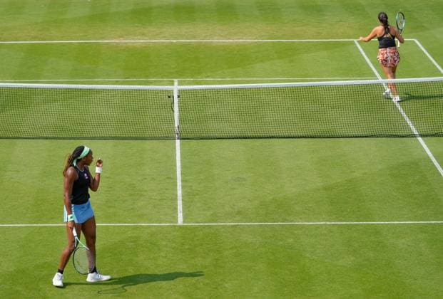 Mandatory Credit: Photo by Dave Shopland Shutterstock (13984800ae) USA s Coco Gauff and Jessica Pegula in Quarter final action Rothesay International Eastbourne, Tennis, Day Four, Devonshire Park, Eastbourne, UK - 29 Jun 2023 Rothesay International Eastbourne, Tennis, Day Four, Devonshire Park, Eastbourne, UK - 29 Jun 2023 Copyright: xDavexShopland Shutterstockx 13984800ae