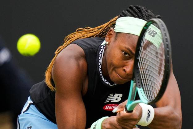 Mandatory Credit: Photo by Dave Shopland Shutterstock (13984800bv) USA s Coco Gauff action in her quarter final match Rothesay International Eastbourne, Tennis, Day Four, Devonshire Park, Eastbourne, UK - 29 Jun 2023 Rothesay International Eastbourne, Tennis, Day Four, Devonshire Park, Eastbourne, UK - 29 Jun 2023 Copyright: xDavexShopland Shutterstockx 13984800bv