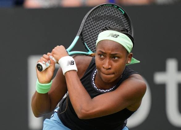 Mandatory Credit: Photo by Dave Shopland Shutterstock (13984800cc) USA s Coco Gauff action in her quarter final match Rothesay International Eastbourne, Tennis, Day Four, Devonshire Park, Eastbourne, UK - 29 Jun 2023 Rothesay International Eastbourne, Tennis, Day Four, Devonshire Park, Eastbourne, UK - 29 Jun 2023 Copyright: xDavexShopland Shutterstockx 13984800cc