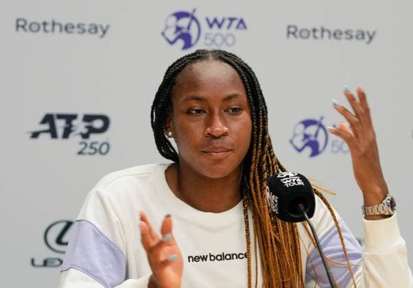 Mandatory Credit: Photo by Dave Shopland Shutterstock (13984800cp) Coco Gauff press conference, PK, Pressekonferenz Rothesay International Eastbourne, Tennis, Day Four, Devonshire Park, Eastbourne, UK - 29 Jun 2023 Rothesay International Eastbourne, Tennis, Day Four, Devonshire Park, Eastbourne, UK - 29 Jun 2023 Copyright: xDavexShopland Shutterstockx 13984800cp