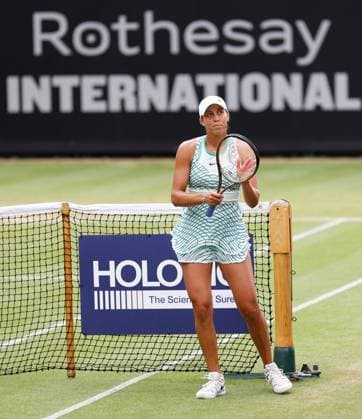 29th June 2023; Devonshire Park, Eastbourne, East Sussex, England: Rothesay International Eastbourne, Day 4; Madison Keys (USA) celebrates her victory after defeating Petra Martic (CRO)  ActionPlus12524966 HongboxChen