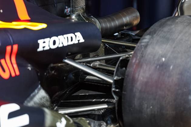 Red Bull Racing RB19, mechanical detail of rear suspension and wishbone during the 2023 Formula 1 Rolex Grosser Preis von Osterreich, 2023 Austrian Grand Prix, 9th round of the 2023 Formula One World Championship, WM, Weltmeisterschaft from June 30 to July 2, 2023 on the Red Bull Ring, in Spielberg, Austria - F1 - AUSTRIAN GRAND PRIX 2023 DPPI Panoramic  00123022_GOOD1047 