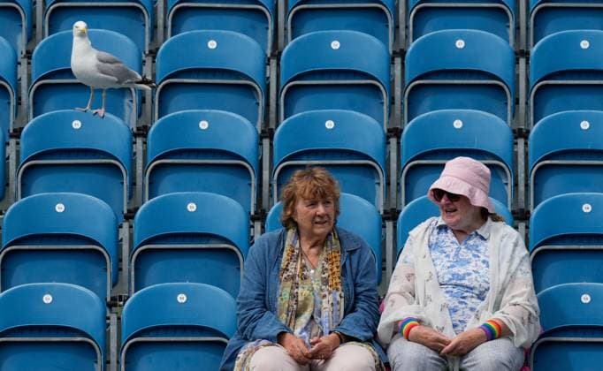Mandatory Credit: Photo by Dave Shopland Shutterstock (13984801q) A Seagull takes his seat ready to watch the Semi Final Rothesay International Eastbourne, Tennis, Day Five, Devonshire Park, Eastbourne, UK - 30 Jun 2023 Rothesay International Eastbourne, Tennis, Day Five, Devonshire Park, Eastbourne, UK - 30 Jun 2023 Copyright: xDavexShopland Shutterstockx 13984801q