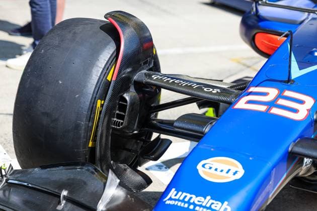 Williams Racing FW45, mechanical detail of the new front wheel vane, suspensions, brake duct, during the 2023 Formula 1 Rolex Grosser Preis von Osterreich, 2023 Austrian Grand Prix, 9th round of the 2023 Formula One World Championship, WM, Weltmeisterschaft from June 30 to July 2, 2023 on the Red Bull Ring, in Spielberg, Austria - F1 - AUSTRIAN GRAND PRIX 2023 DPPI Panoramic 00123022_GOOD1098