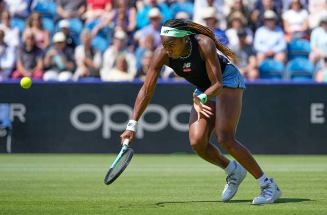 Mandatory Credit: Photo by Dave Shopland Shutterstock (13984801av) USA s Coco Gauff in action during her semi final defeat Rothesay International Eastbourne, Tennis, Day Five, Devonshire Park, Eastbourne, UK - 30 Jun 2023 Rothesay International Eastbourne, Tennis, Day Five, Devonshire Park, Eastbourne, UK - 30 Jun 2023 Copyright: xDavexShopland Shutterstockx 13984801av