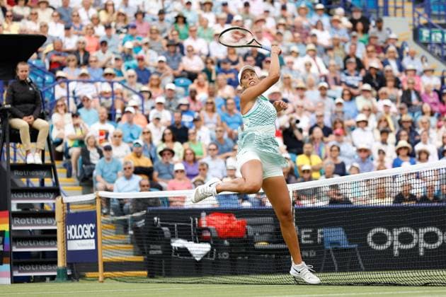 30th June 2023; Devonshire Park, Eastbourne, East Sussex, England: Rothesay International Eastbourne, Day 5, Madison Keys (USA) plays a forehand volley at the net against Coco Gauff (USA)  ActionPlus12525184 HongboxChen