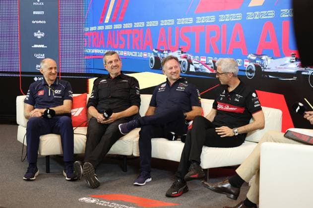 TOST Franz (aut), Team Principal of Scuderia AlphaTauri, portrait STEINER Guenther (ita), Team Principal of Haas F1 team, portrait HORNER Christian (gbr), Team Principal of Red Bull Racing, portrait ALUNNI BRAVI Alessandro (ita), Managing Director of Sauber Group & Team Representative, portrait during the 2023 Formula 1 Rolex Grosser Preis von Osterreich, 2023 Austrian Grand Prix, 9th round of the 2023 Formula One World Championship, WM, Weltmeisterschaft from June 30 to July 2, 2023 on the Red Bull Ring, in Spielberg, Austria - F1 - AUSTRIAN GRAND PRIX 2023 DPPI Panoramic GOOD1906 copie