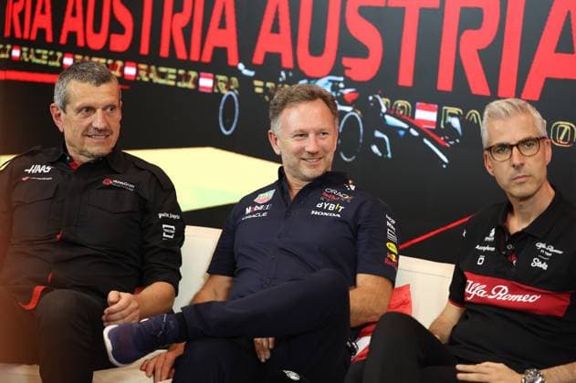STEINER Guenther (ita), Team Principal of Haas F1 team, portrait HORNER Christian (gbr), Team Principal of Red Bull Racing, portrait ALUNNI BRAVI Alessandro (ita), Managing Director of Sauber Group & Team Representative, portrait during the 2023 Formula 1 Rolex Grosser Preis von Osterreich, 2023 Austrian Grand Prix, 9th round of the 2023 Formula One World Championship, WM, Weltmeisterschaft from June 30 to July 2, 2023 on the Red Bull Ring, in Spielberg, Austria - F1 - AUSTRIAN GRAND PRIX 2023 DPPI Panoramic GOOD1899 copie